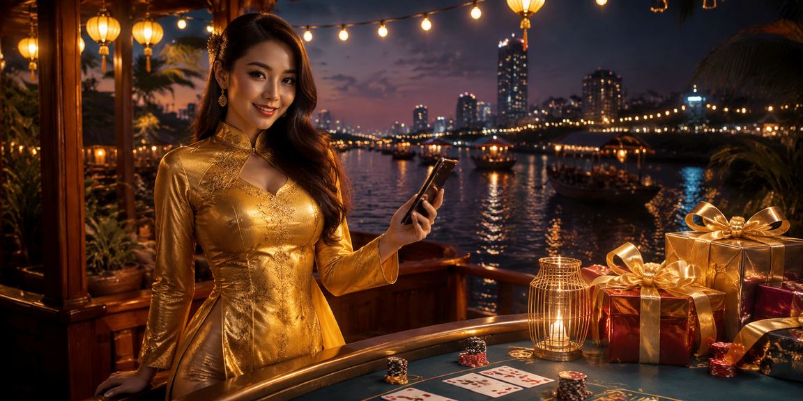 Bàn baccarat sang trọng bên dòng Mekong, người phụ nữ trong tà áo dài theo dõi ván bài VIP